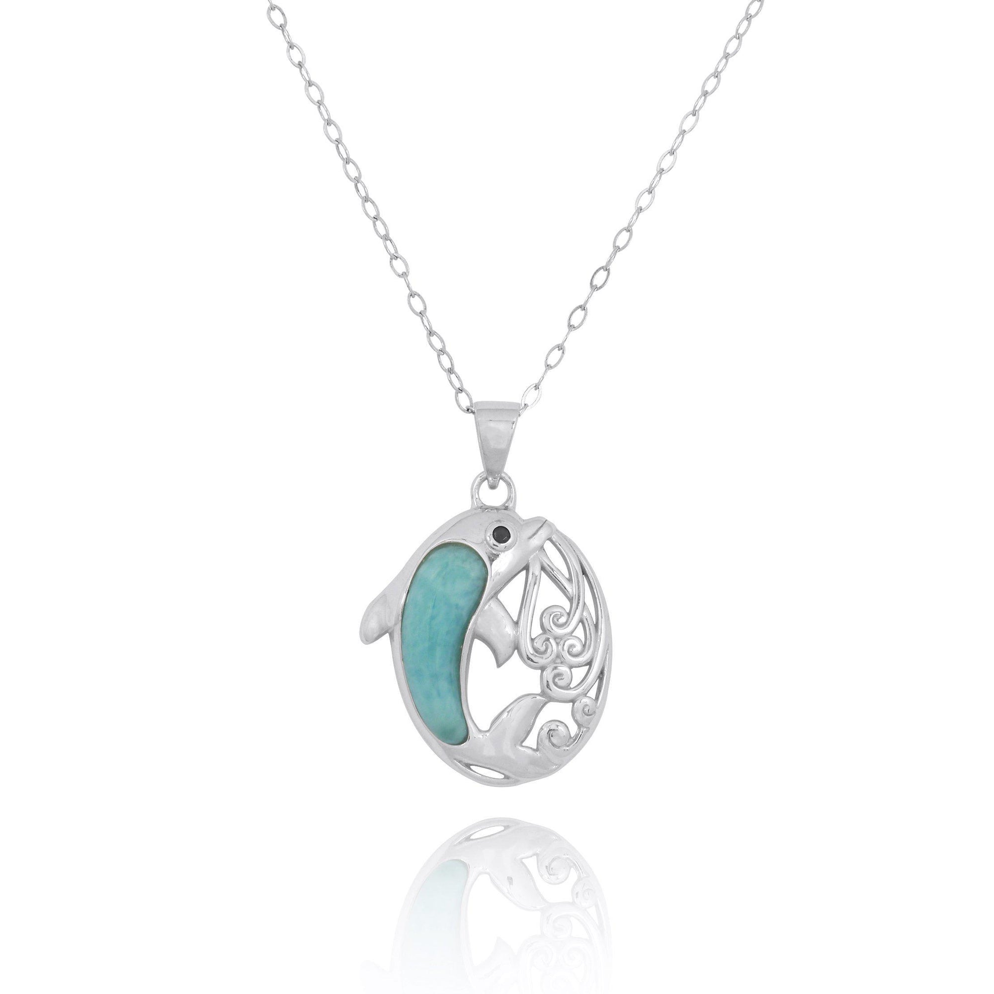 Dolphin Pendant Necklace with Larimar - Miami