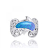 Sterling Silver Dolphin Ring with Blue Opal and Black Spinel