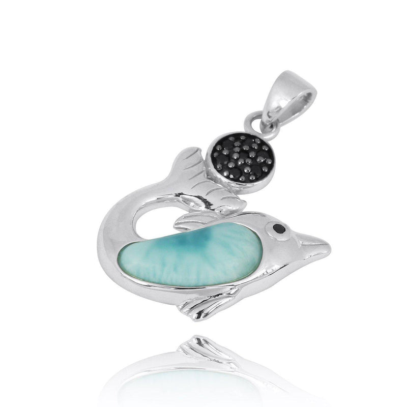 Dolphin Necklace with Larimar and Black Spinel - Miami
