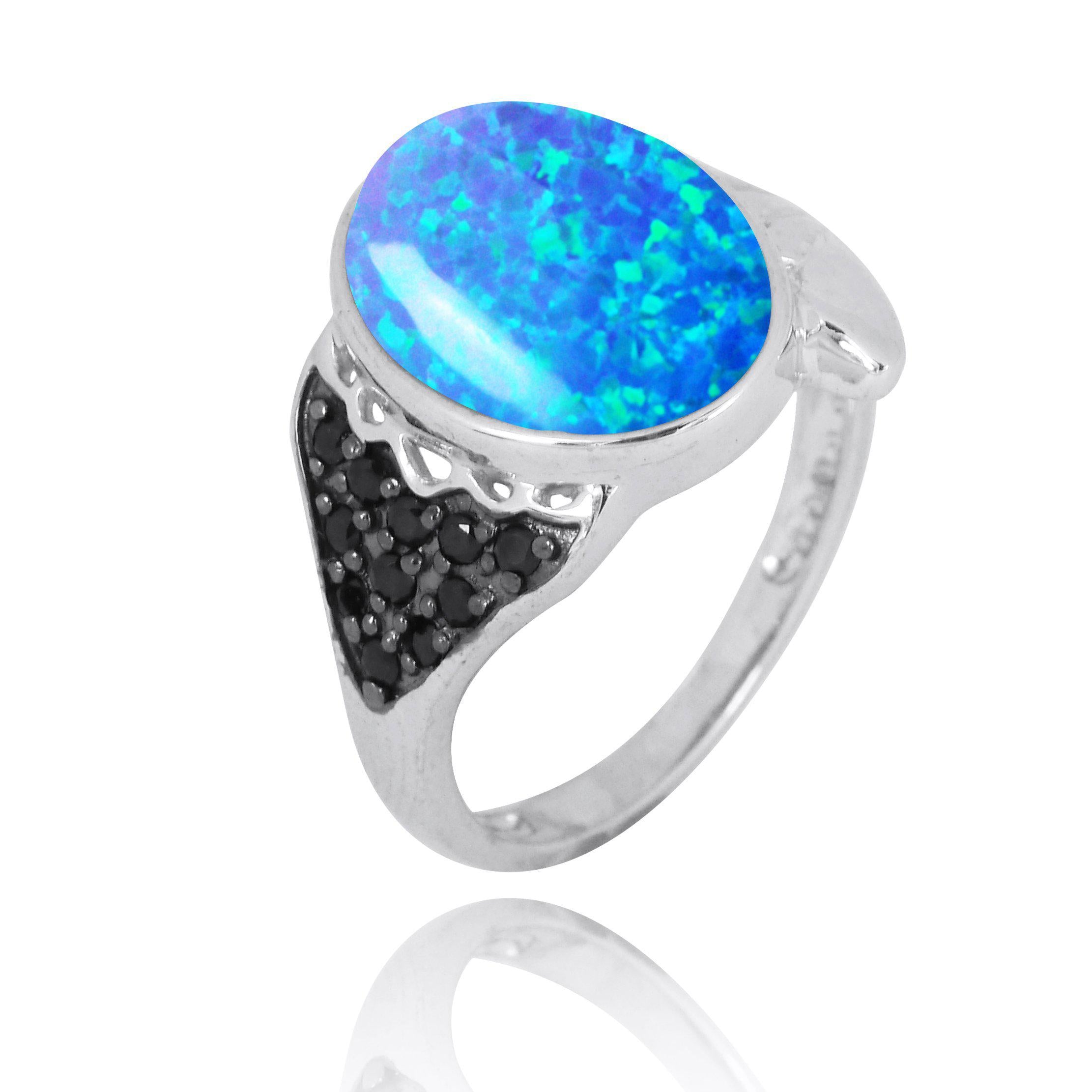 Ring Fin Color Sterling Silver Fin Ring with Blue Opal and Black Spinel - Coastal Passion