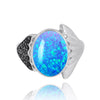 Sterling Silver Fin Ring with Blue Opal and Black Spinel