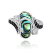 Sterling Silver Flip Flop Ring with Abalone Shell and Black Spinel