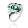 Sterling Silver Flip Flop Ring with Abalone Shell and Black Spinel