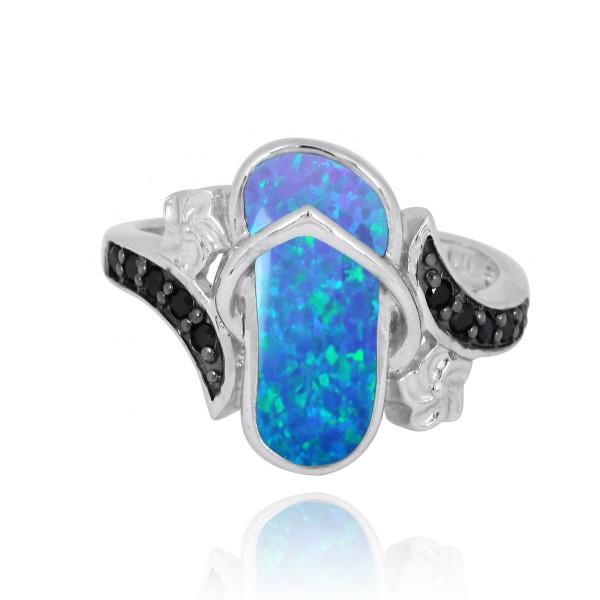 Flip Flop Ring with Blue Opal and Black Spinel