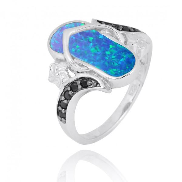 Flip Flop Ring with Blue Opal and Black Spinel