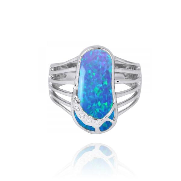 Sterling Silver Flip Flop Ring with Blue Opal and White CZ