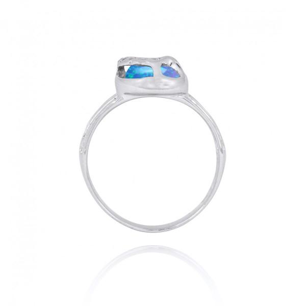 Sterling Silver Flip Flop Ring with Blue Opal and White CZ