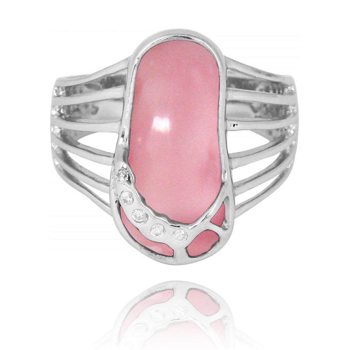 Sterling Silver Flip Flop Ring with Pink Opal and White CZ