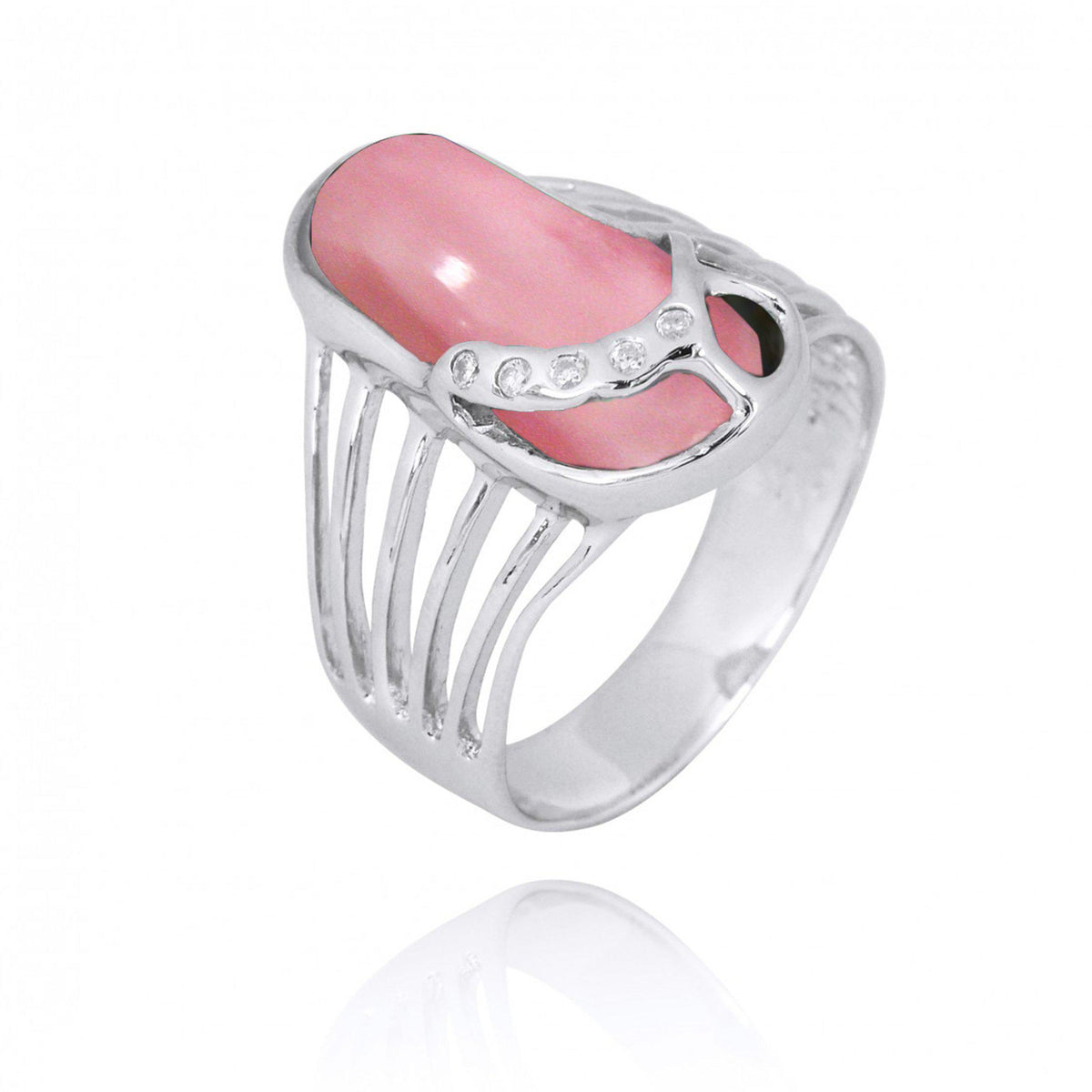 Sterling Silver Flip Flop Ring with Pink Opal and White CZ