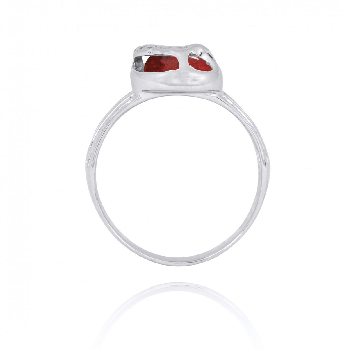 Sterling Silver Flip Flop Ring with Red Coral and White CZ
