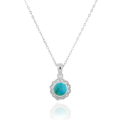 Sterling Silver Flower Pendant with Round Compressed Turquoise