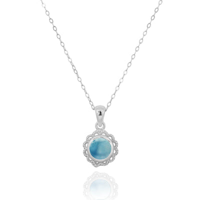 Sterling Silver Flower Pendant with Round Larimar
