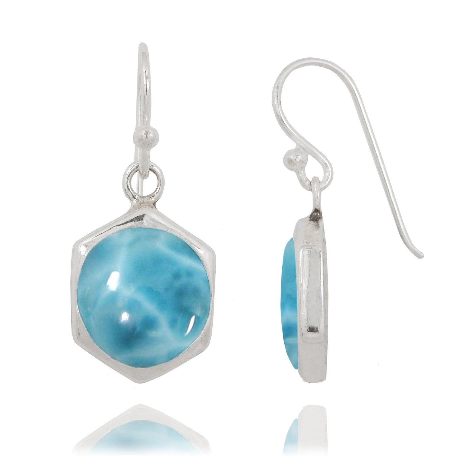 Sterling Silver Hexagonal Larimar Drop Earrings