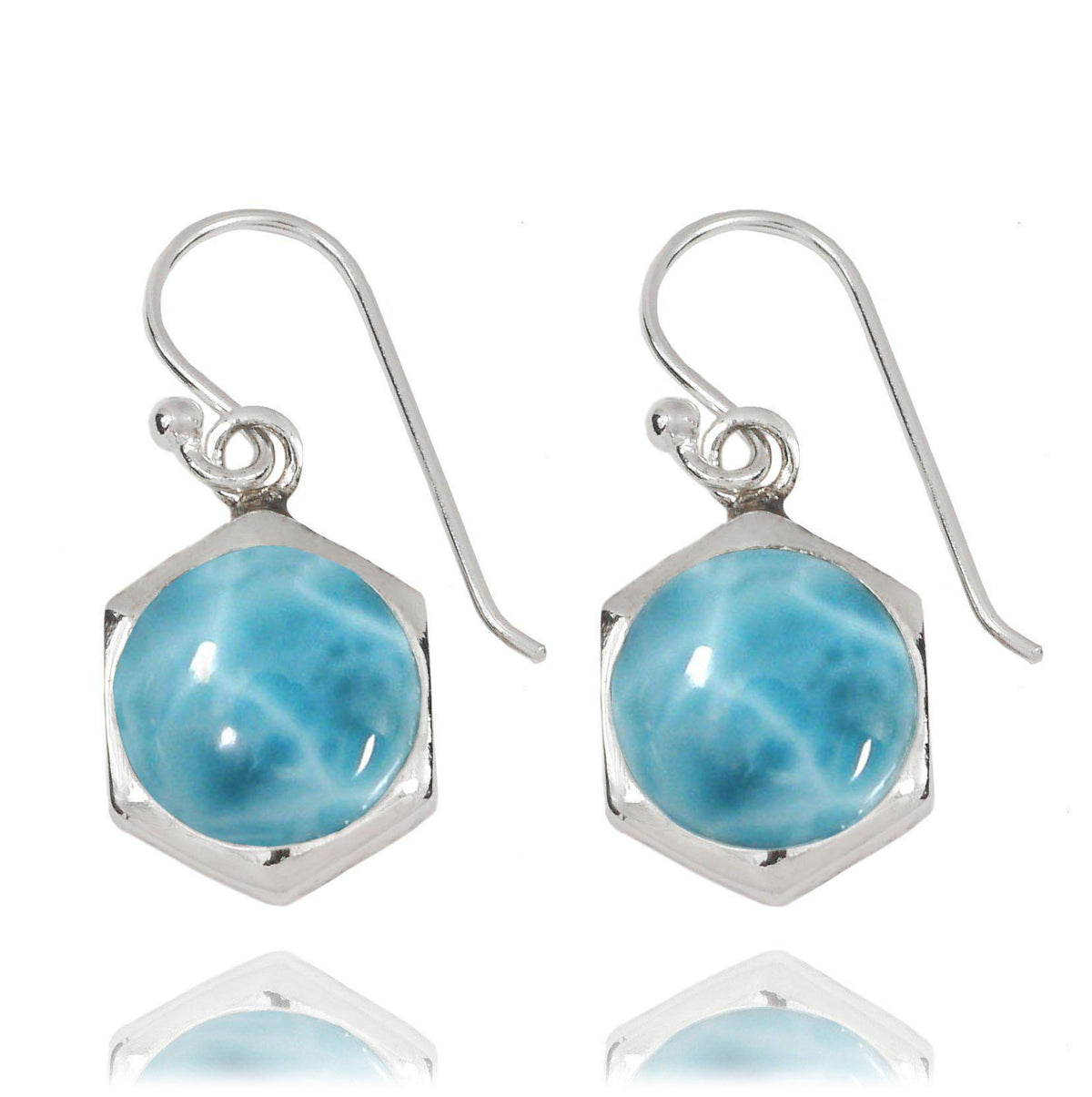 Sterling Silver Hexagonal Larimar Drop Earrings