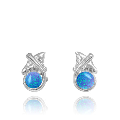 Manta Ray Earrings with Round Blue Opal
