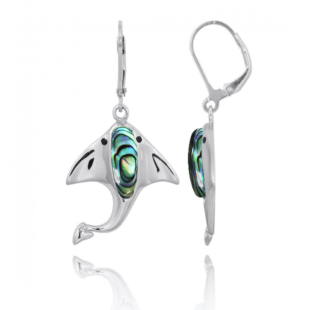 Manta Ray Earrings with Abalone Shell