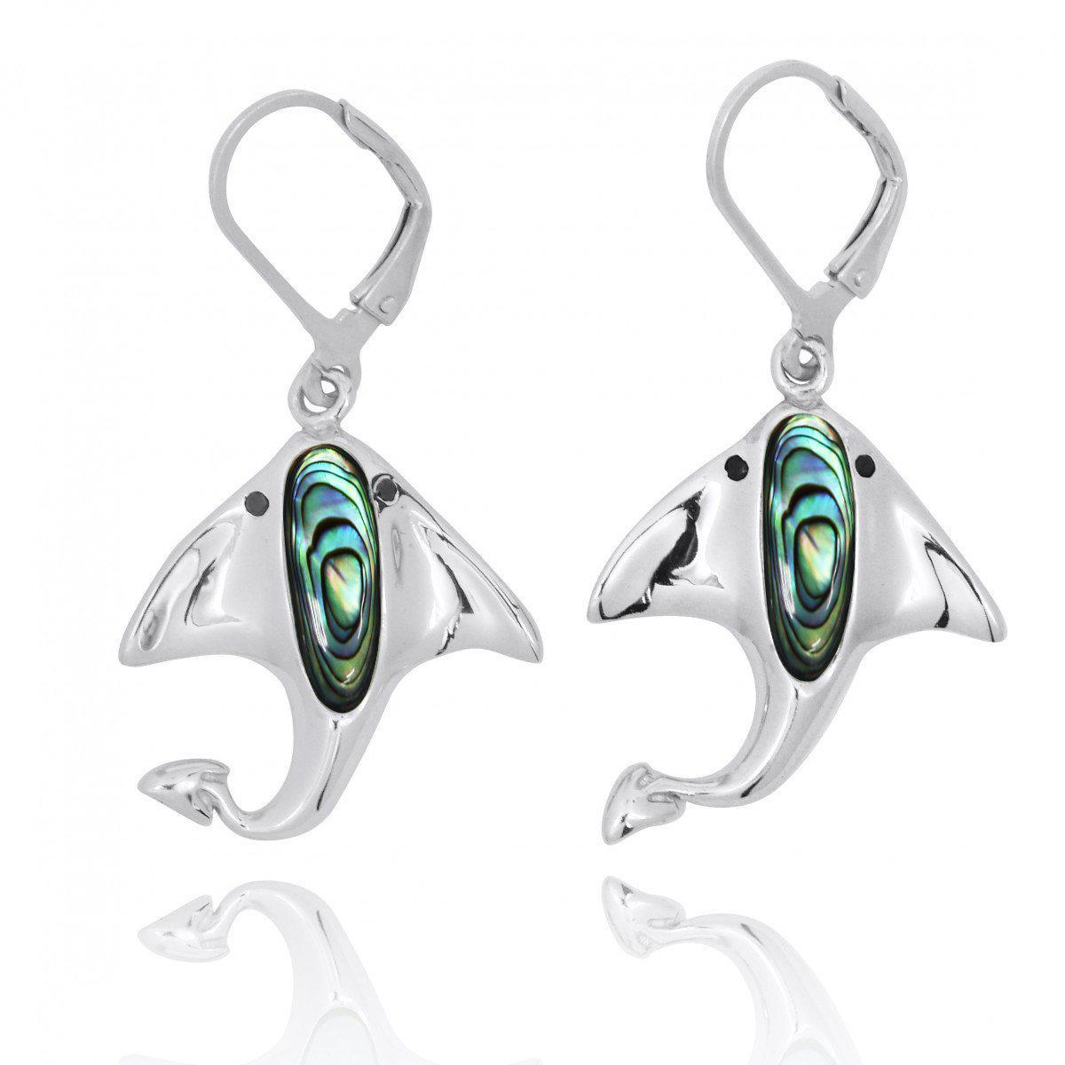 Manta Ray Earrings with Abalone Shell