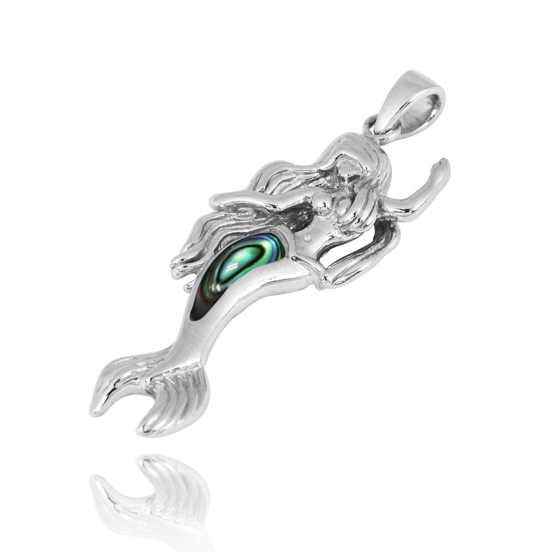 Sterling Silver Mermaid Pendant Necklace with Abalone Shell