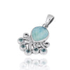 Octopus Pendant Necklace with Larimar and Swiss Blue Topaz