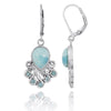 Sterling Silver Octopus with Larimar and Swiss Blue Topaz Lever Back Earrings