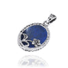 Sterling Silver Oval Lapis Pendant with Silver Flower