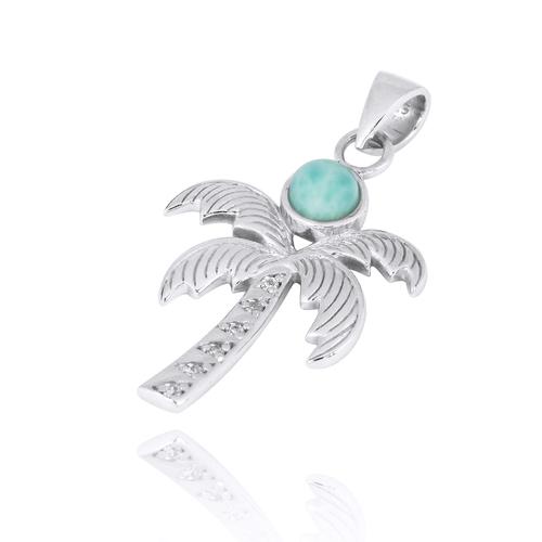 Palm Tree Necklace with Larimar and White Topaz - Miami