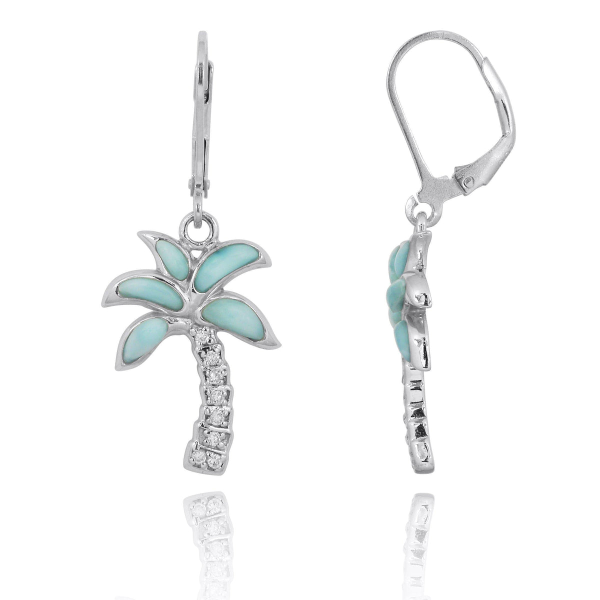 Caribbean Larimar Palm Tree Earrings - Miami