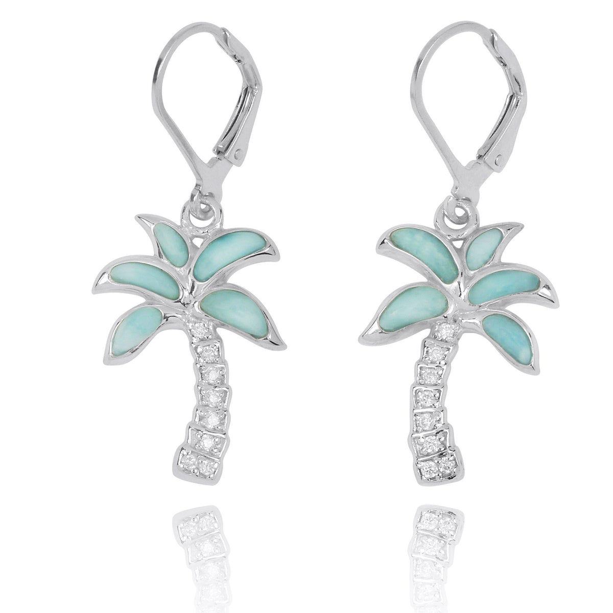 Caribbean Larimar Palm Tree Earrings - Miami