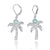 Sterling Silver Palm Tree Earrings with Larimar and White Topaz
