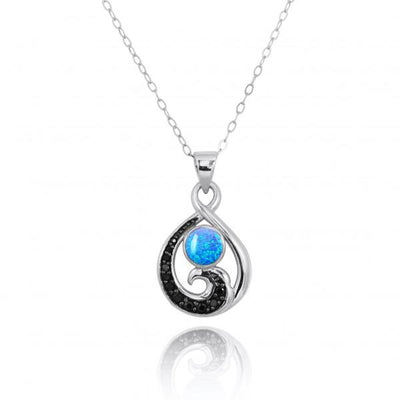 Ocean Wave Pendant Necklace with Blue Opal