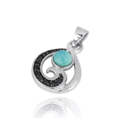 Sterling Silver Pendant with Black Spinel Wave and Turquoise