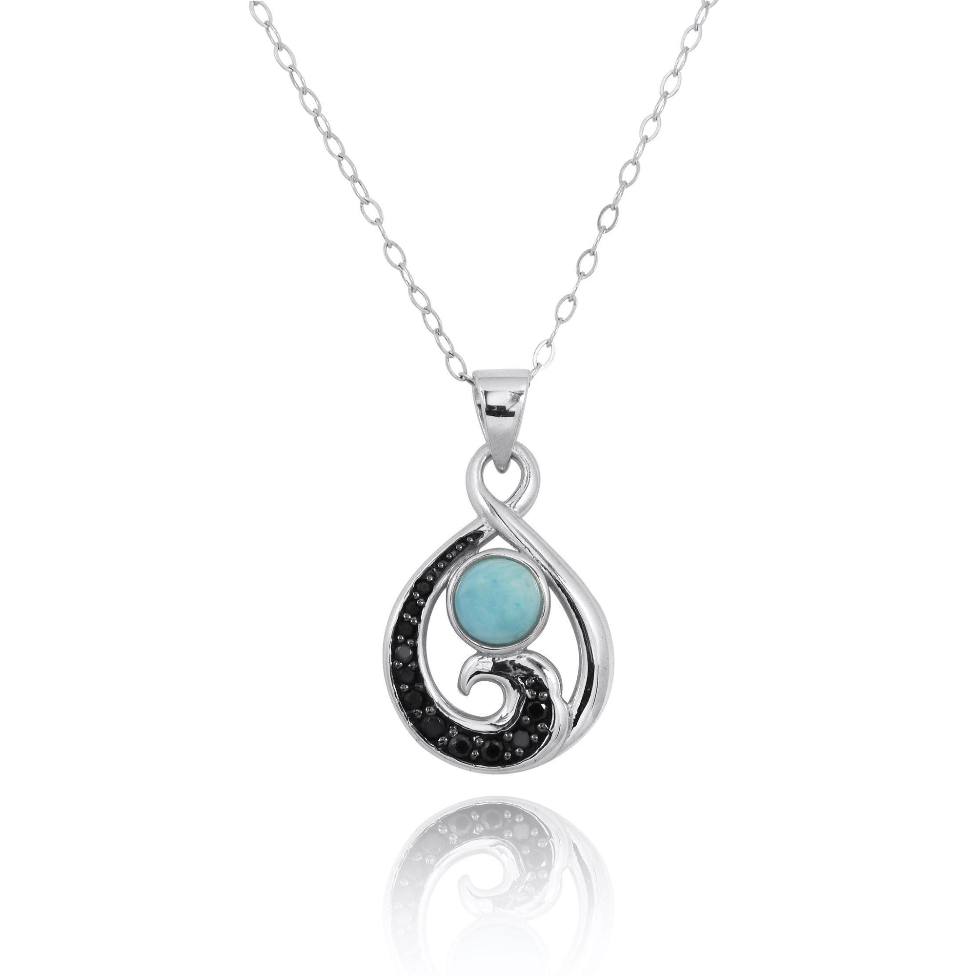 Sterling Silver Pendant with Black Spinel Wave and Turquoise