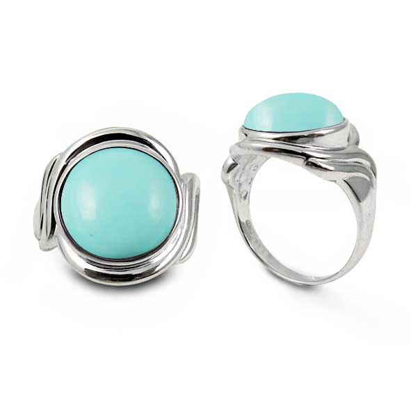 Sterling Silver Ring with Round Compressed Turquoise