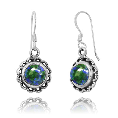 Sterling Silver Round French Wire Earrings with Round Azurite malachite