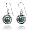 Sterling Silver Round French Wire Earrings with Round Azurite malachite