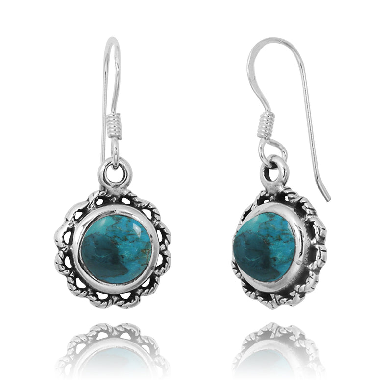 Sterling Silver Round French Wire Earrings with Round Compressed Turquoise
