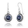 Sterling Silver Round French Wire Earrings with Round Lapis