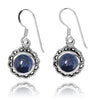 Sterling Silver Round French Wire Earrings with Round Lapis