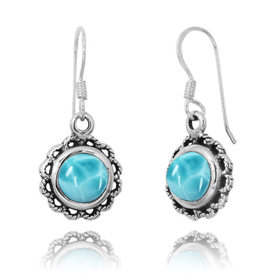Sterling Silver Round French Wire Earrings with Round Larimar