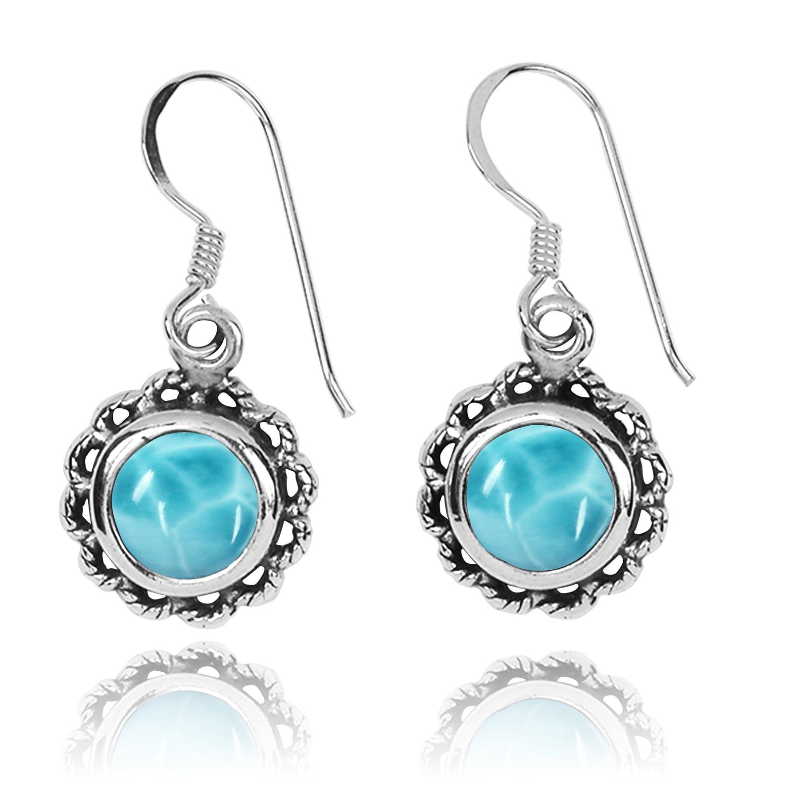Sterling Silver Round French Wire Earrings with Round Larimar