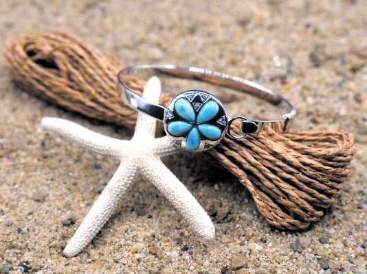 Sand Dollar Bangle with Larimar and White CZ