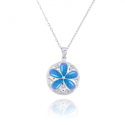 Sand Dollar Pendant Necklace with Blue Opal