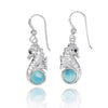 Sterling Silver Seahorse Drop Earrings with Larimar and CZ