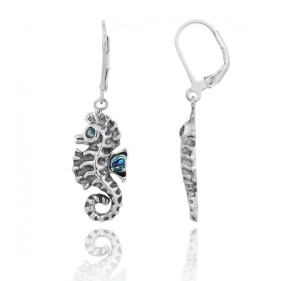 Seahorse Earrings with Abalone Shell and London Blue Topaz