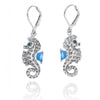 Sterling Silver Seahorse Lobster Clasp Earrings with Blue Opal and London Blue Topaz