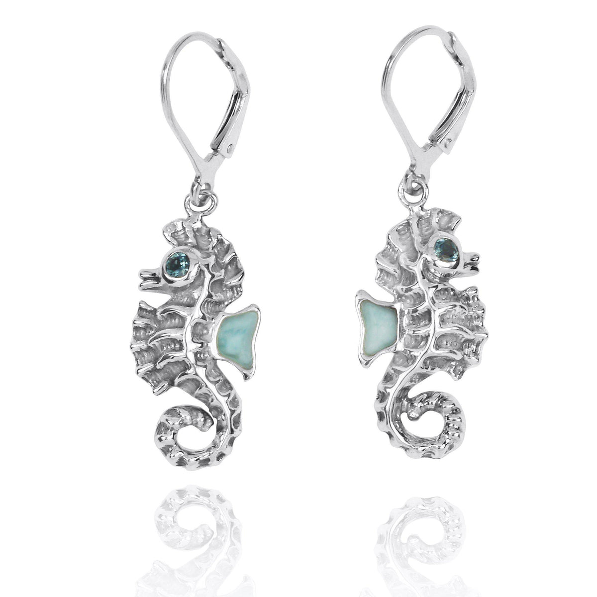 Seahorse Earrings with Larimar and London Blue Topaz