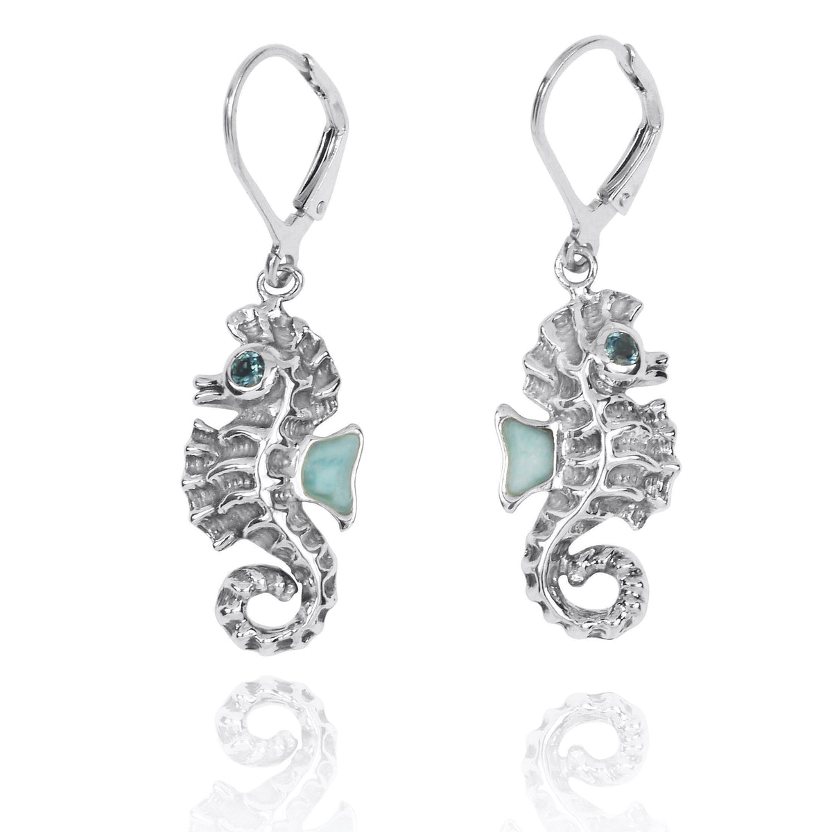 Caribbean Larimar Seahorse Earrings with Blue Topaz - Miami