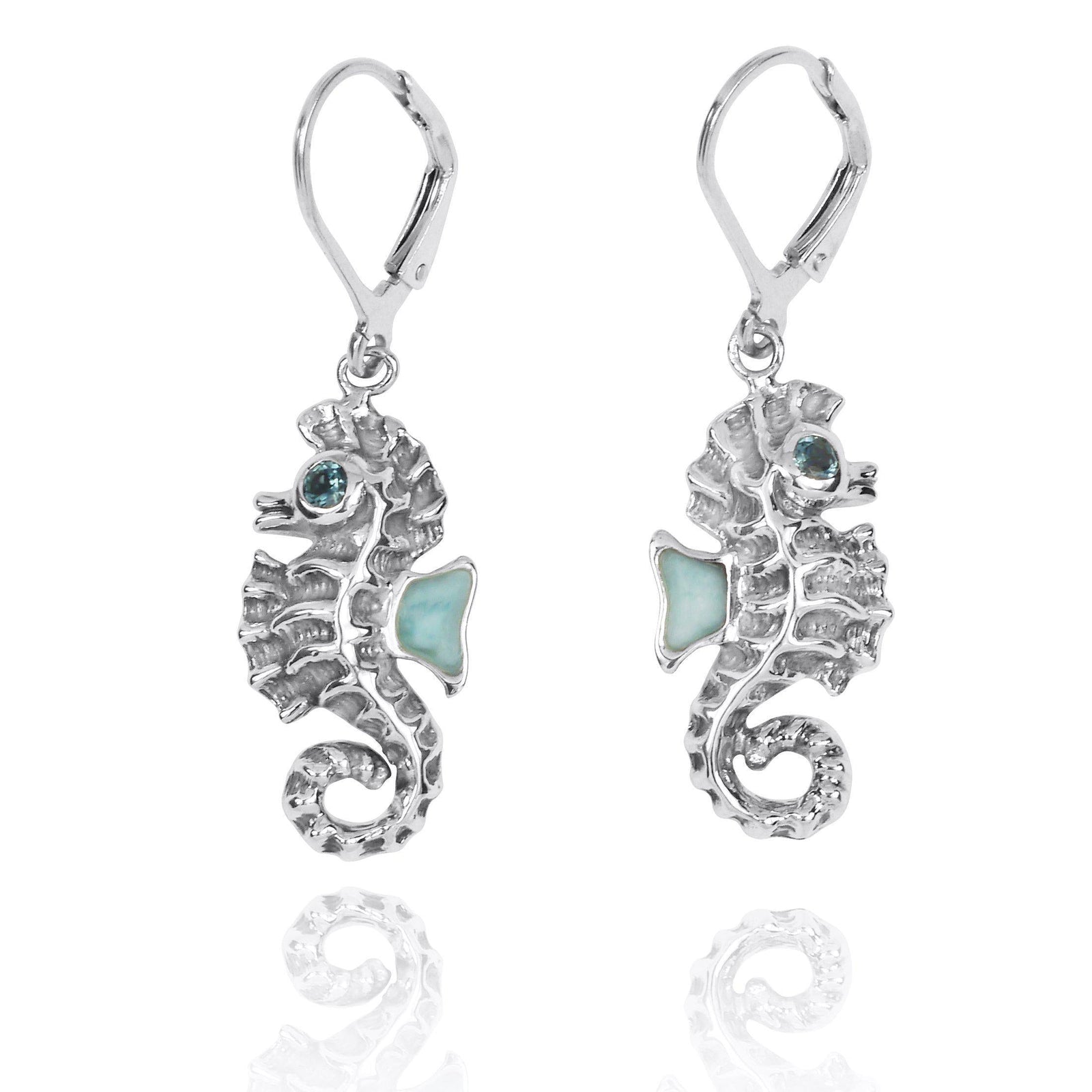 Caribbean Larimar Seahorse Earrings with Blue Topaz - Miami