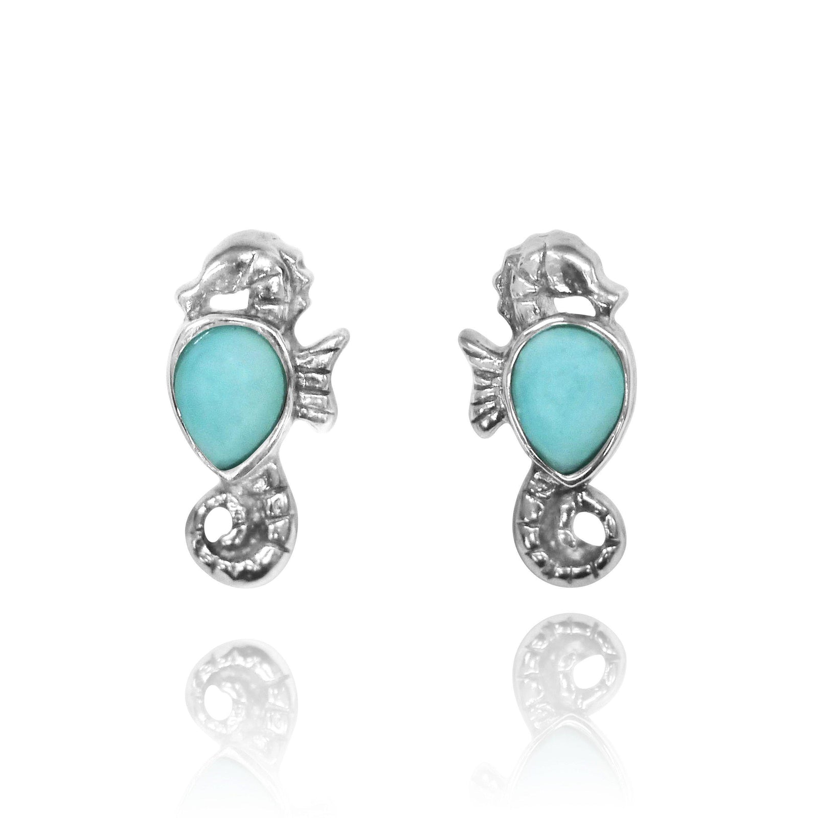Seahorse Earrings with Larimar