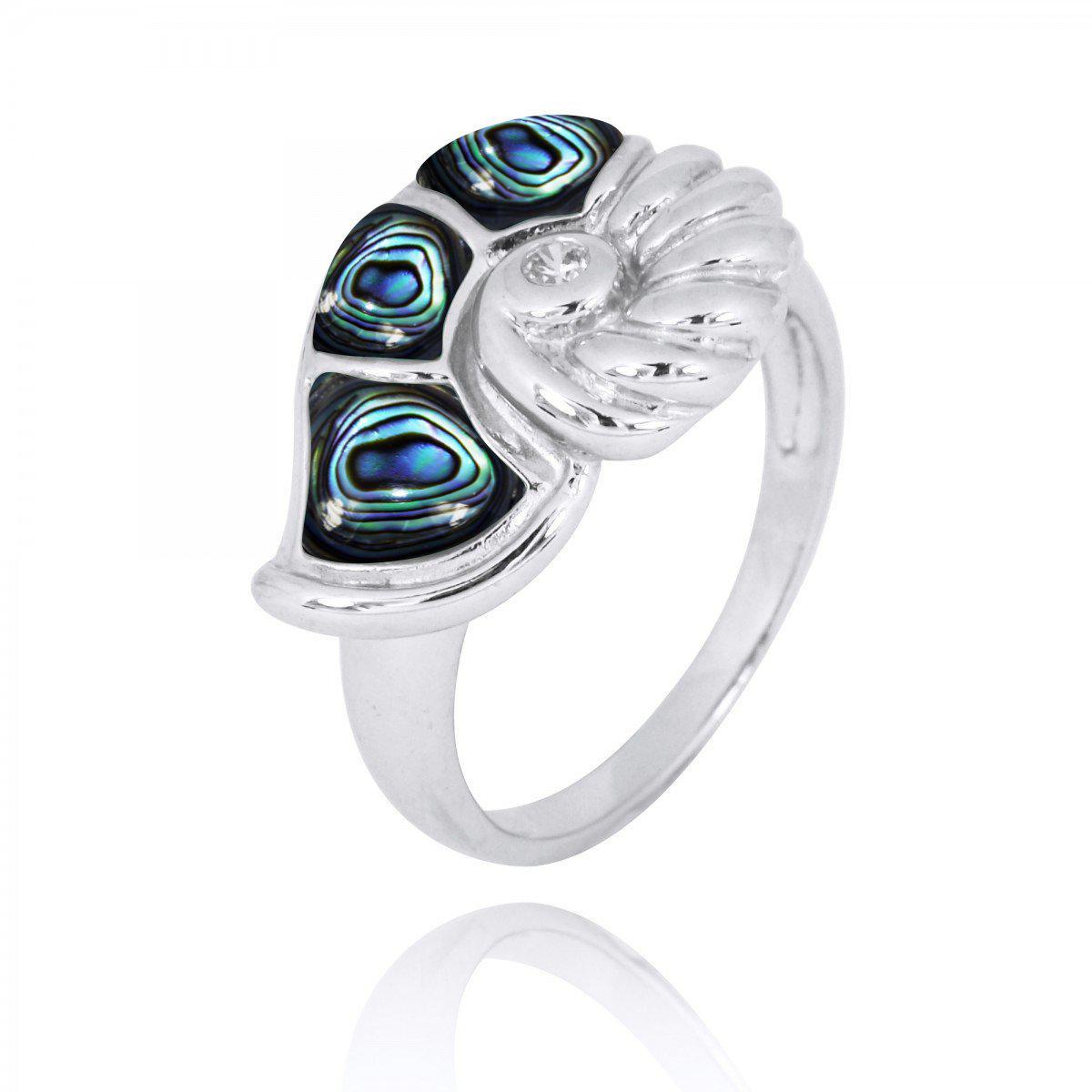 Sterling Silver SeaShell Ring with Abalone Shell and White CZ
